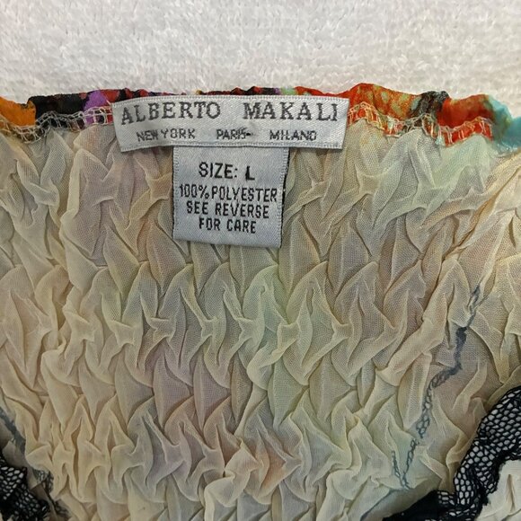 Y2K Alberto Makali Y2K Multi-color Tiered Lace Layered V-neck Crinkle Blouse L - Picture 4 of 7